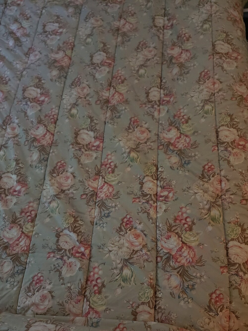 Ralph Lauren Charlotte Queen Comforter Sage Green Floral Shabby Chic USA EUC